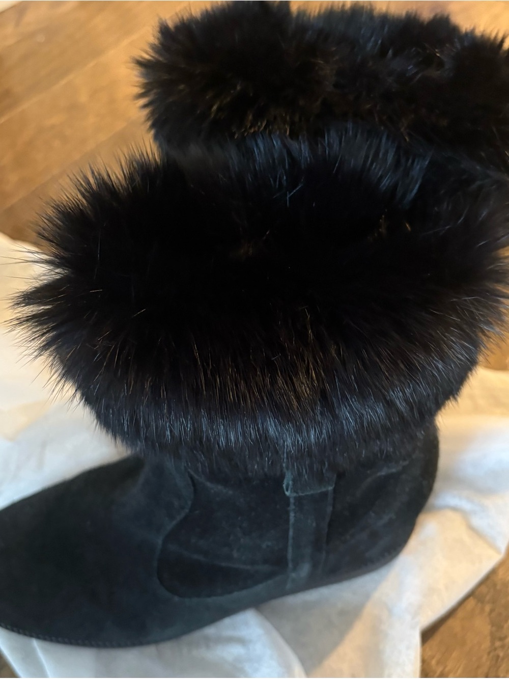 SCHUTZ Black Suede Ankle Boots with Real Fur Cuff
